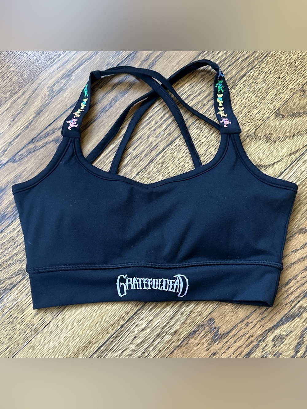 Grateful Dead Black Logo Sports Bra with White Print